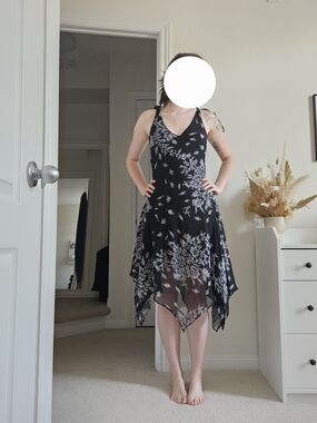 Black Floral Drop Waist Fairy Dress